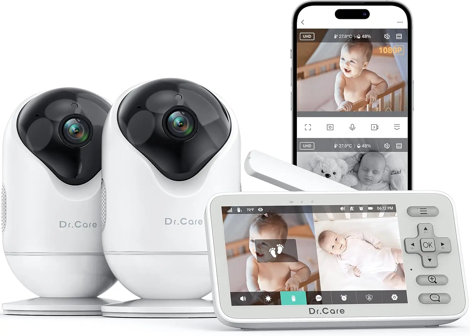 

Умная Wi-Fi видеоняня с 4-дюймовым экраном, камерой 1080P, оповещениями о движении, ночным видением и двусторонней связью для многопользовательской настройки