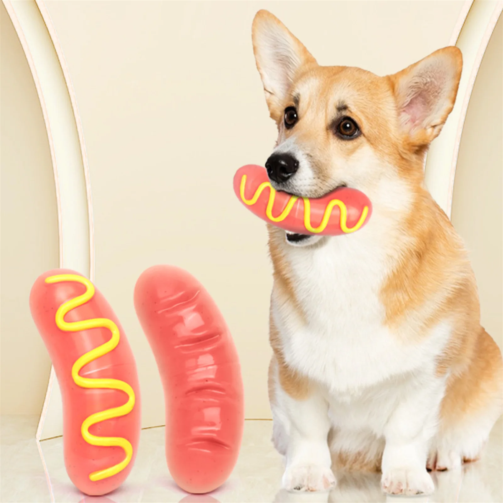 

Sausage Shape Orange Chew Toy For Dogs Puppy Squeaky Toys Pet Durable Chewing Hotdog Soft Bite Resistant Toy