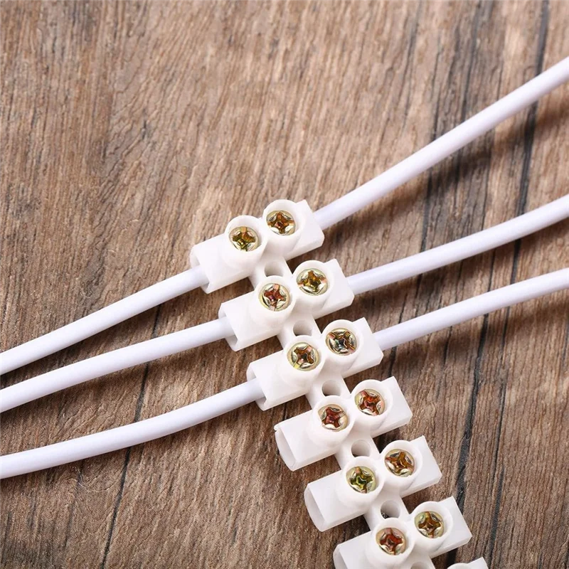 ABGR-50Pcs Terminal Block White Screw Terminal Connector Dual Row Electric Barrier Block 12-Position Terminal Strip,10A 380 V