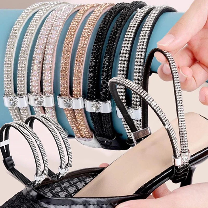 Обувь на высоком каблуке, анти-свободный ремешок для женщин, шнурки с бриллиантами, ремни на каблуке с защитой от падения, ремень, дрель, эластичные крепежные ремни со стразами