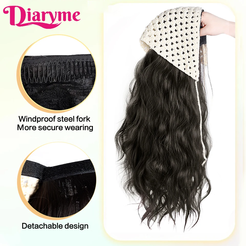 Synthetic Long Wavy Wig Women\'s Hat Hair One Piece Summer Triangle Headband Wig Long Curly Hair Wig Detachable Half Wig Fake Hai