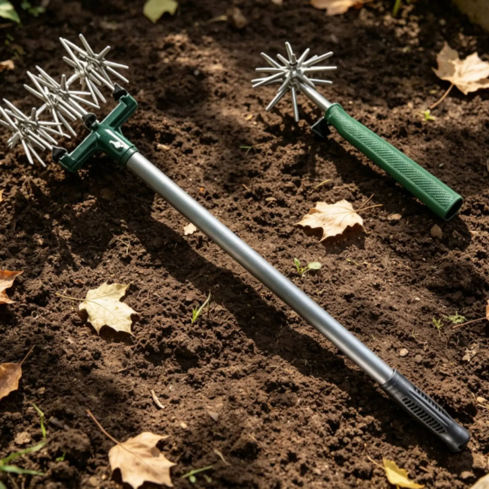 

Manual Rotary Tiller Rust-Resistant Long Handle Soil Loosener Toothed Wheel Cultivator Lawn Aerator for Gardeners, Garden