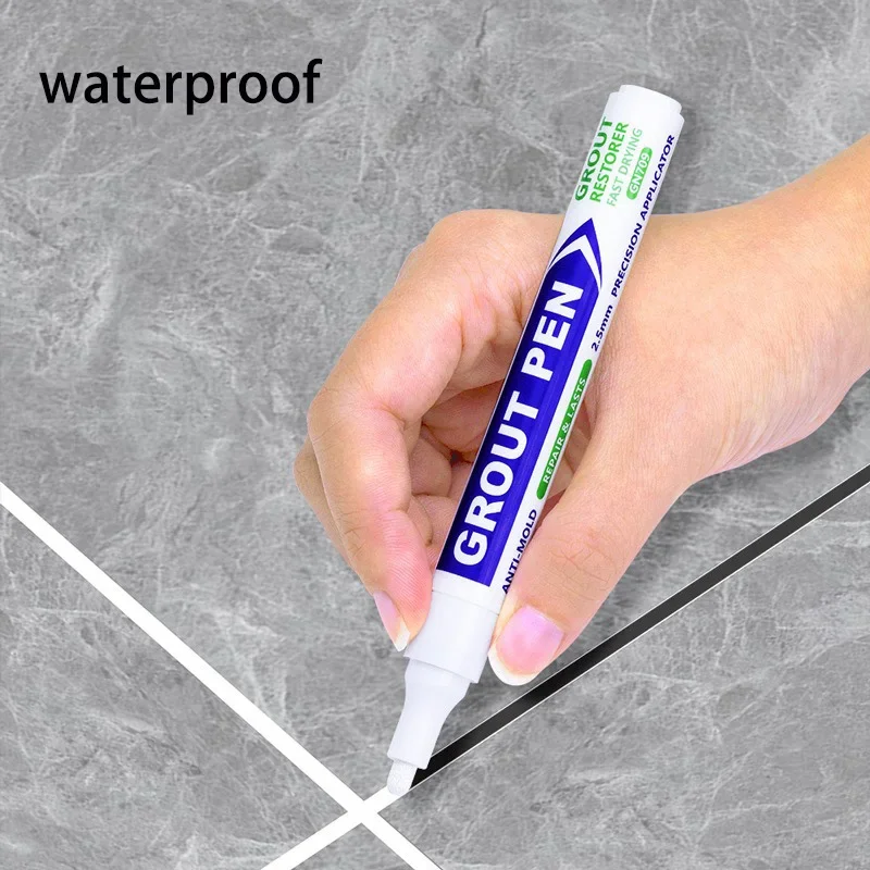 Ceramic Tile Pen Wall Grout Restorer Pen Repair Marker Grout Filler Pen for Restoring Tile Wall Floor Bathrooms Kitchen White