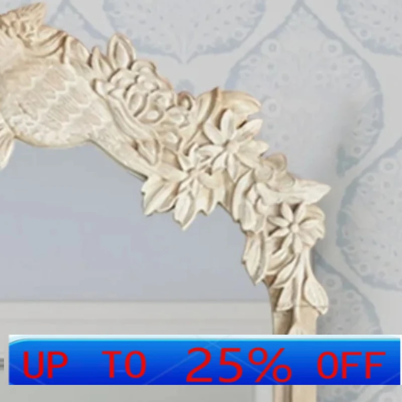 

LMM Bathroom Mirror Vintage Court Style Carved Bathroom Wall-Hanging Mirror with Special-Shaped Wash Basin Bathroom Mirror