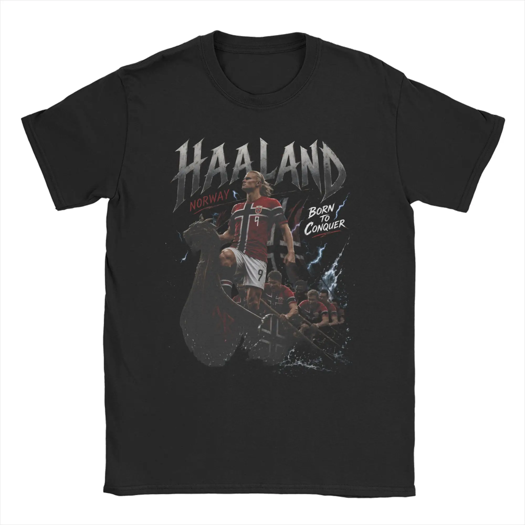 T-shirt en pur coton pour hommes et femmes, Haaland Norway Viking Born To Conquer, vêtements amusants à col rond, idée cadeau