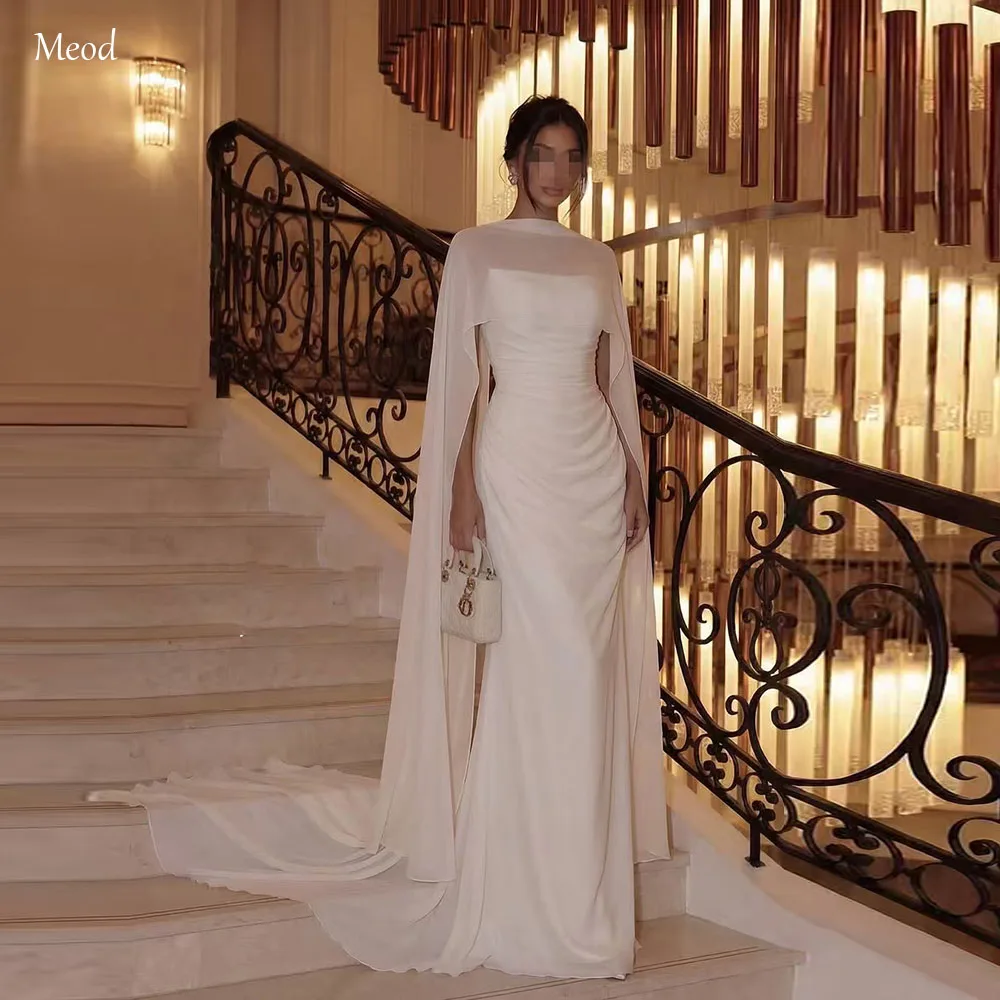 

MEOD Vintage Strapless Arabia Mermaid Women's Evening Dresses Chiffon Prom Gown Long Train Cloak Robes De Soiree Customized