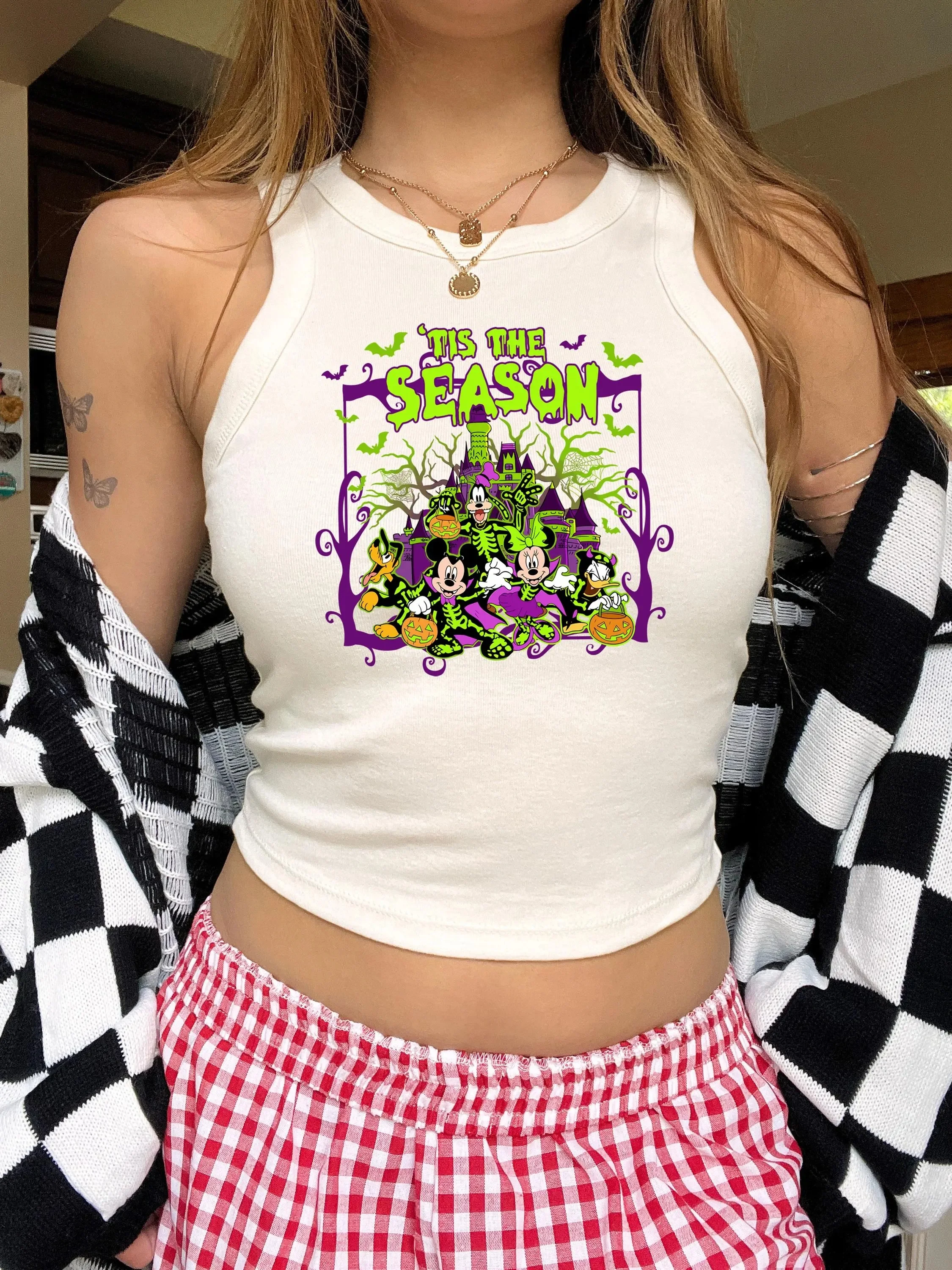 

Tis The Season Halloween Racerback Tank Top Spooky Disney Crew Shirt Mickey Mouse Mickey Vest Crew Shirt Fall Apparel