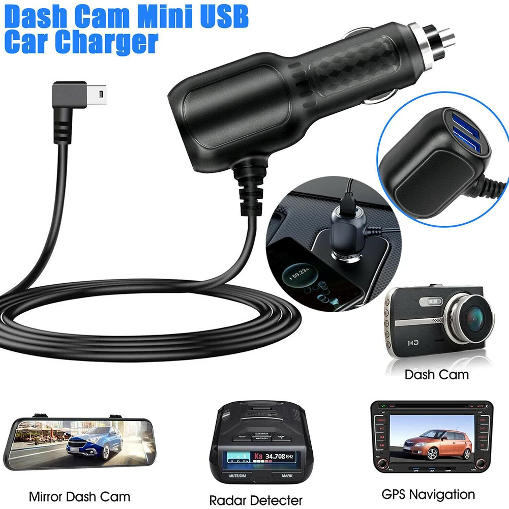 ABS Dash Cam Car Charger Voltage Display 2in1 Multi-function Blue LED Light Fire Resistant ABS Wide Compatibility