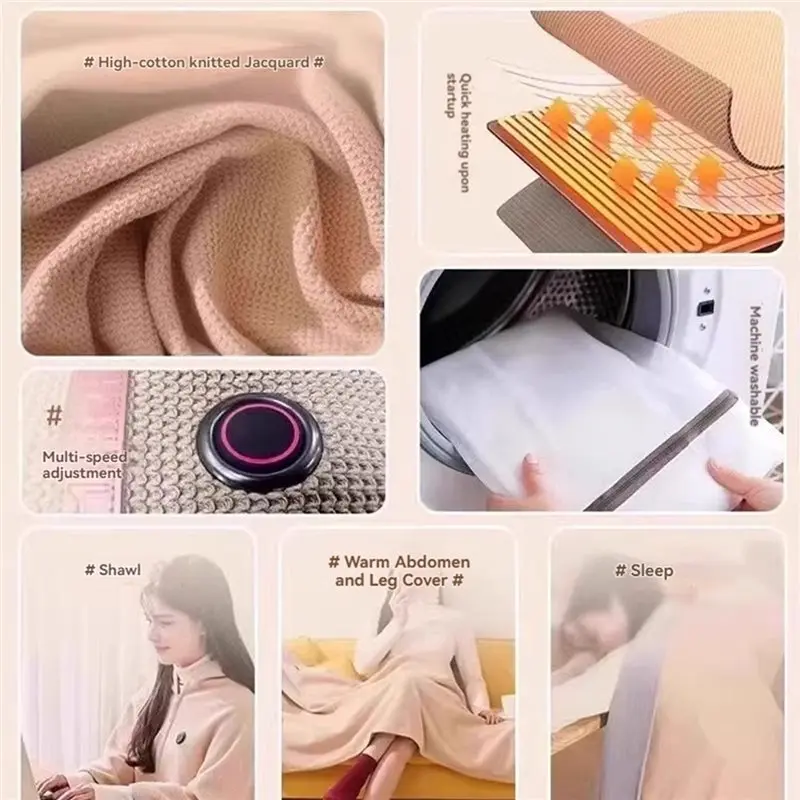B07B-الارتداء بطانية كهربائية 3 مستويات التدفئة USB التدفئة شتاء دافئ بطانية المنزل مكتب التدفئة في الهواء الطلق المراتب