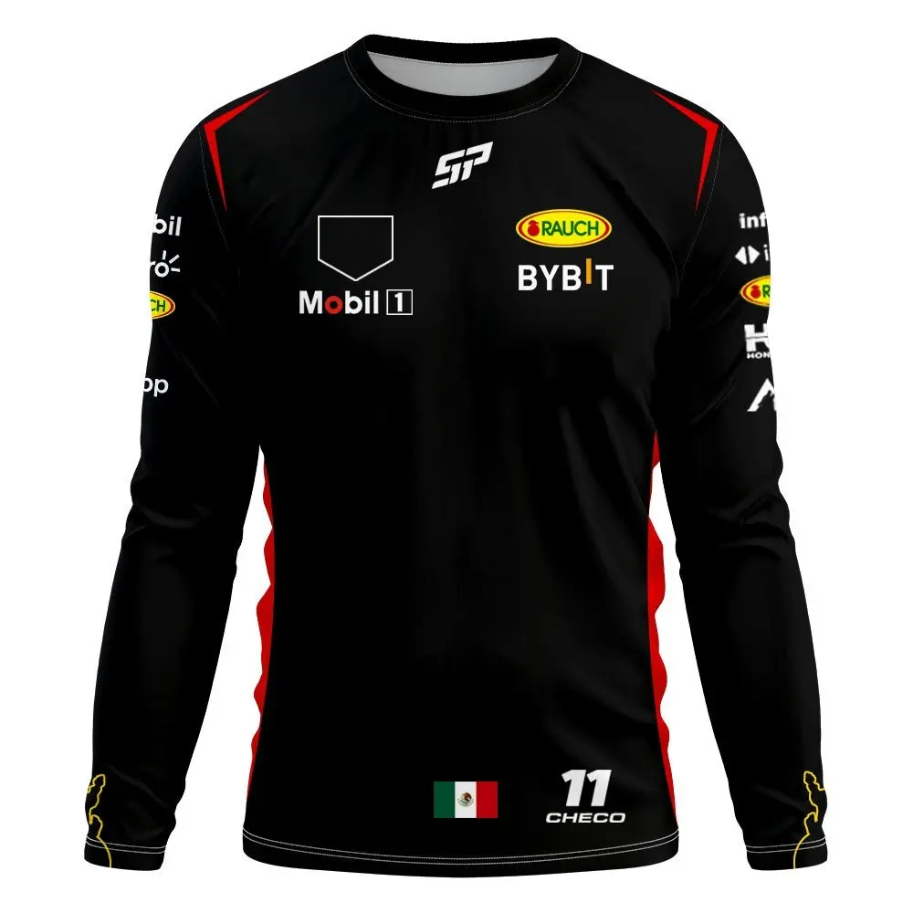 Formula1 Team Racing Long Sleeve T-shirt Spring Autumn Oversized Men T Shirts 2024 Red Racing Team Checo 11 Driver Clothing Tees