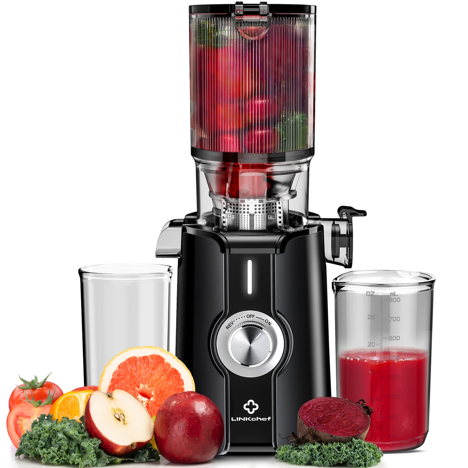 Estrattore di Succo a Freddo per Frutta e Verdura Intera, 200W, con Taglio Automatico, Diametro 4.53 Pollici, Senza BPA