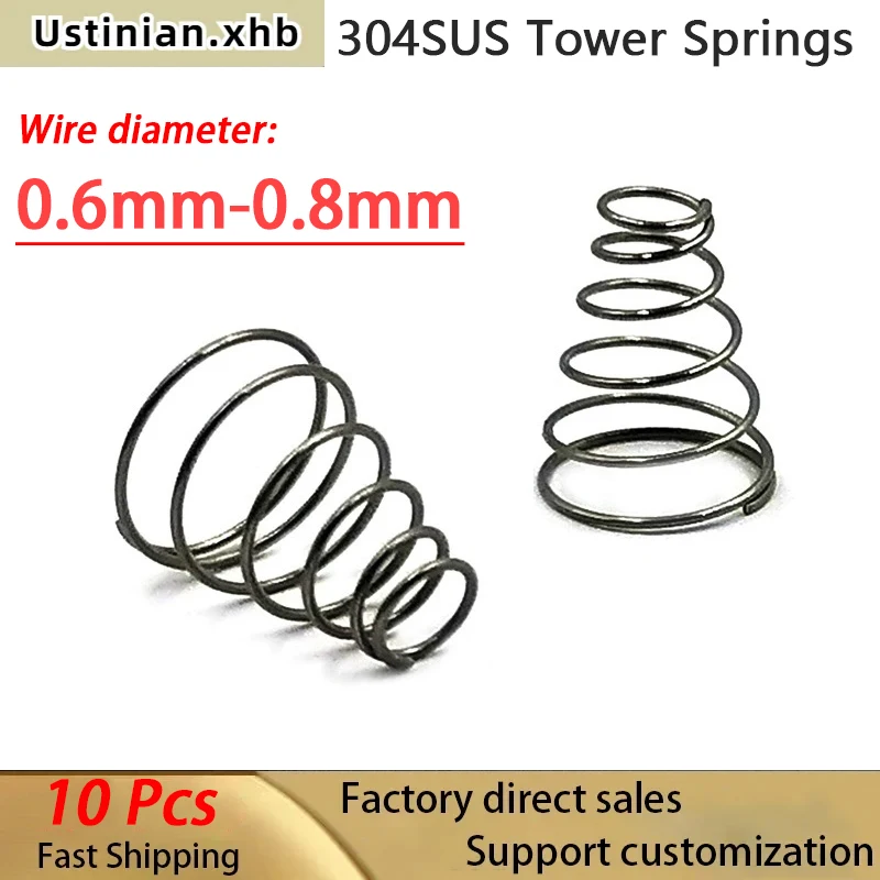 

304 SUS Spring Steel Tower Shaped Conical Battery Spring, Wire Diameter: 0.6mm-0.8mm, 10Pcs/Order, Support Customization