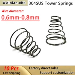 304 SUS Spring Steel Tower Shaped Conical Battery Spring, Wire Diameter: 0.6mm-0.8mm, 10Pcs/Order, Support Customization