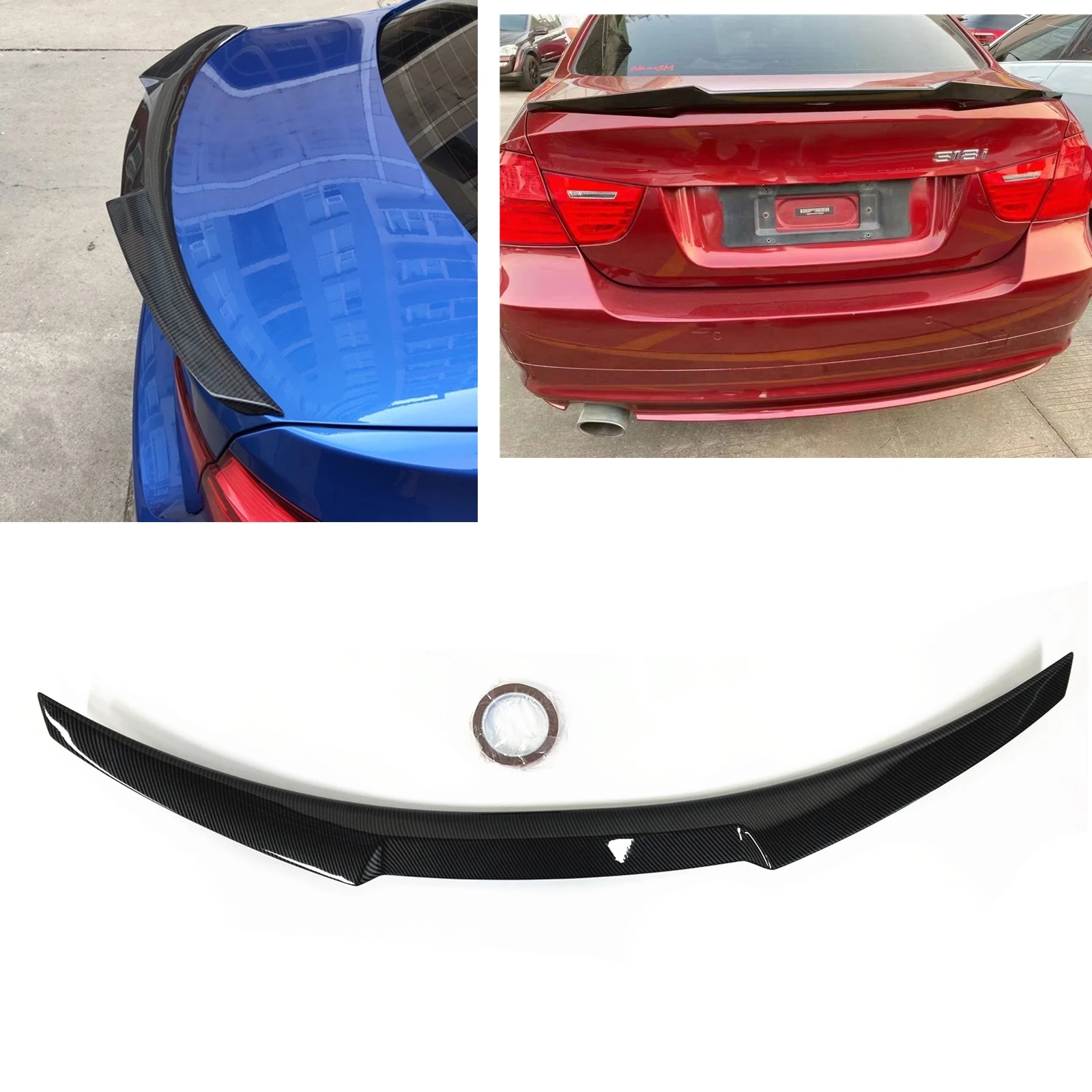 

For BMW 3 Series E90 & E90 M3 4 Door Sedan 320i 325i 330i 2005-2012 Gloss Black/Carbon Fiber Look Trunk Rear Spoiler Lip Wing