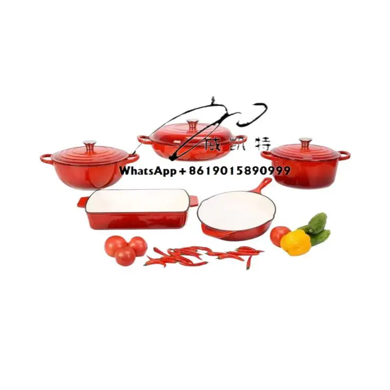 Home Kitchenware 5PCS Cast Iron Enamel Cooking Pot Set Non-Stick Cookware Luxury Cooking Pot Set for Home Use