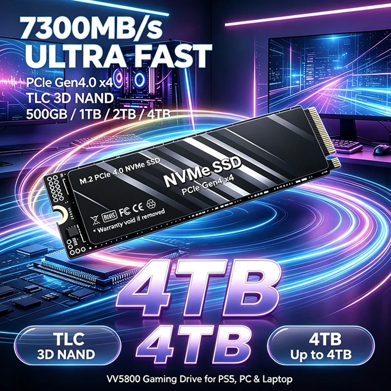 Original NVMe SSD PCIe Gen4x4 Solid State Drive 500GB 1TB 2TB 4TB M.2 2280 Hard Disk Read Max 7300MB/s for Desktop Gaming Laptop