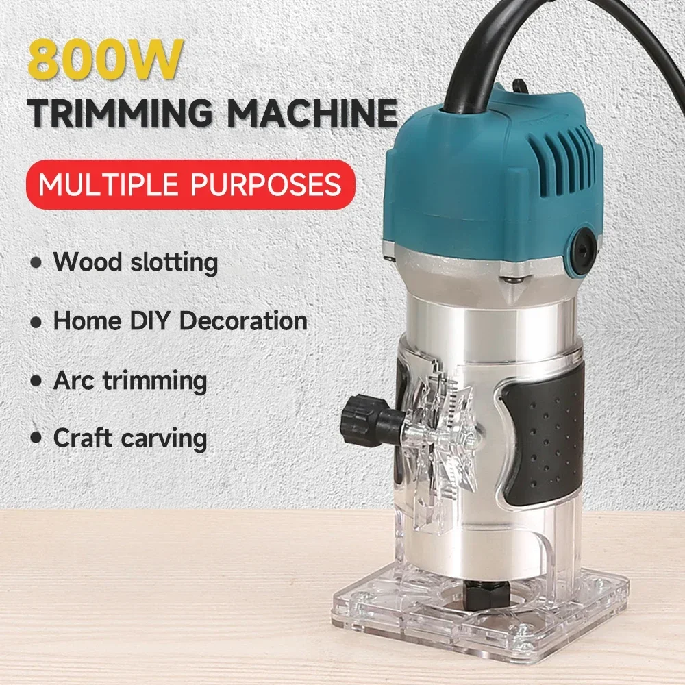 800W Woodworking Electric Trimmer Wood Milling Engraving Slotting Trimming Machine Hand Carving Machine Wood Router 30000rpm