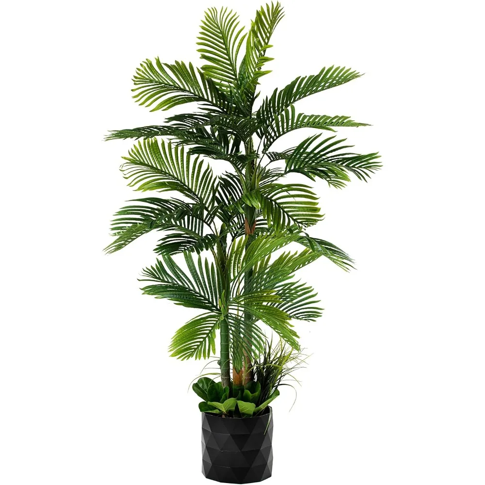 高級78インチの金色のヤシの木の人工樹木、フィドルリーフの葉付き、8インチのベース、12インチの植木鉢スカート、アメリカ国旗スタイル