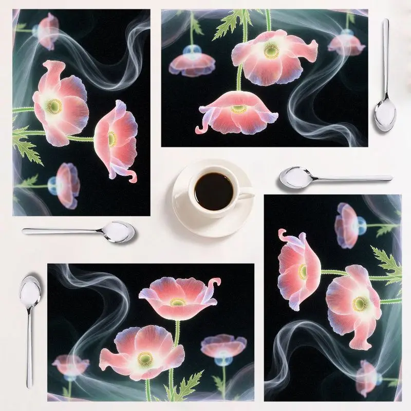 

Набор подставок с цветочным рисунком из 4 предметов, прямоугольный дизайн, легко чистится, идеально подходит для домашнего декора и праздничных мероприятий, 12×18 дюймов.