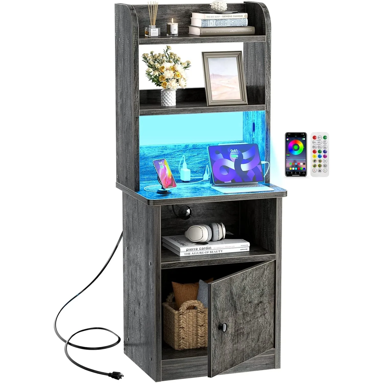 Tall nightstand with charging station and LED lights - 47 