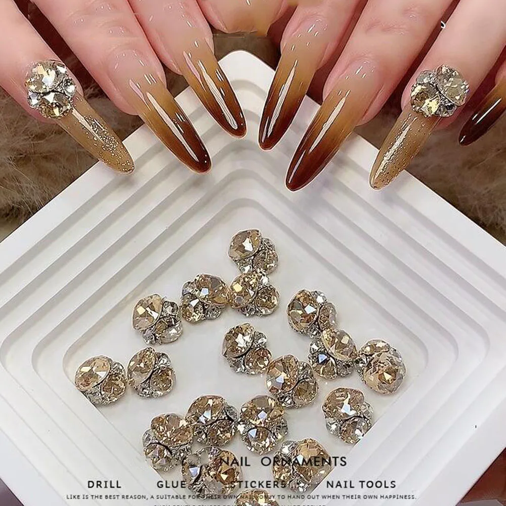 10개입 3D 샴페인 K9 네일 아트 라인스톤 팻 스퀘어 크리스탈 다이아몬드 네일 아트 장식 DIY 럭셔리 매니큐어 액세서리