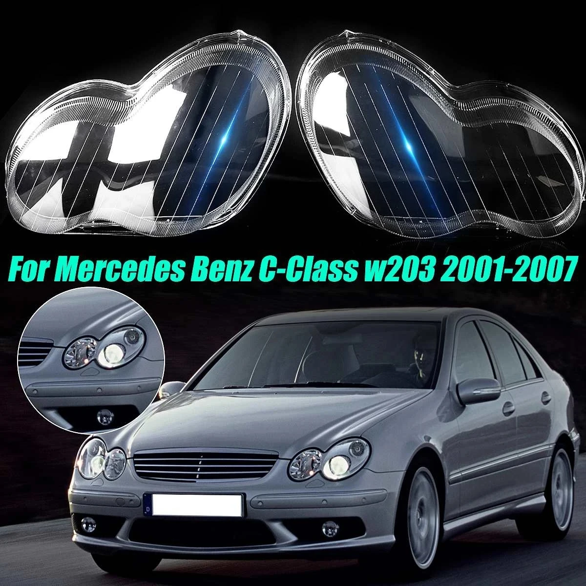

Pop Pop Car Headlight Lens Cover For Mercedes Benz C-Class W203 4-Doors C180 C200 C230 C260 C280 2001-2007 Transparent Lampshade