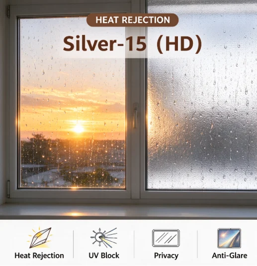 PET Silver 15 HD Privacy Window Film Roll One Way Vision Anti UV Heat Block Easy DIY Apply For Residential Office Auto Glass