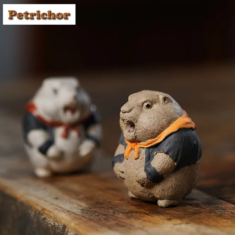 Yixing Zisha Groundhog Tea Pet Luxury Flowerpot Landscaping Tea Figurine Play Toys Tea Statue Ornaments Tableware Craftsmanship