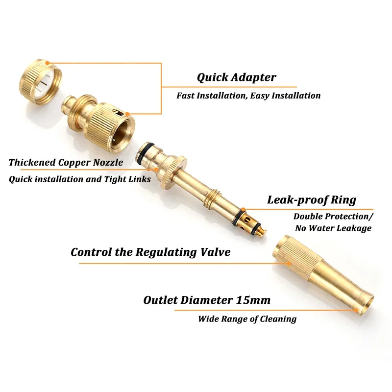 Aspersor de alta presión de latón, pistola de riego de jardinería ajustable, conector rápido, boquilla de pistola de agua de lavado de coches,