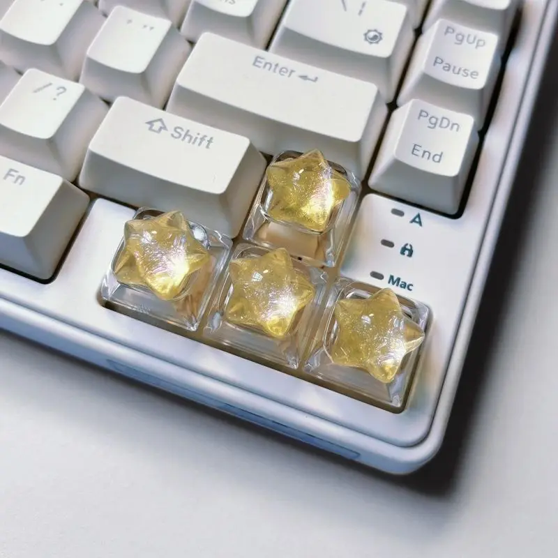 4pcs/set Translucent Star Keycaps DIY Personalized Creative Directional Keys Cross Axis Mechanical Keyboard Key Caps