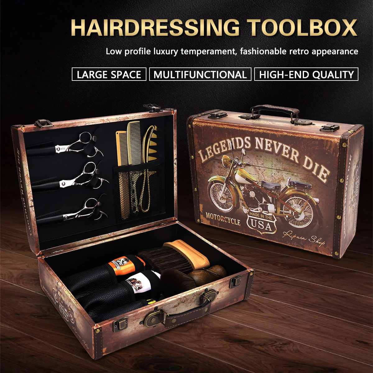 

Wood Hairdressing Storage Case Barber Haircut Clipper Scissors Comb Box Salon Hairdresser Boxs High-capacity Supplies Tools