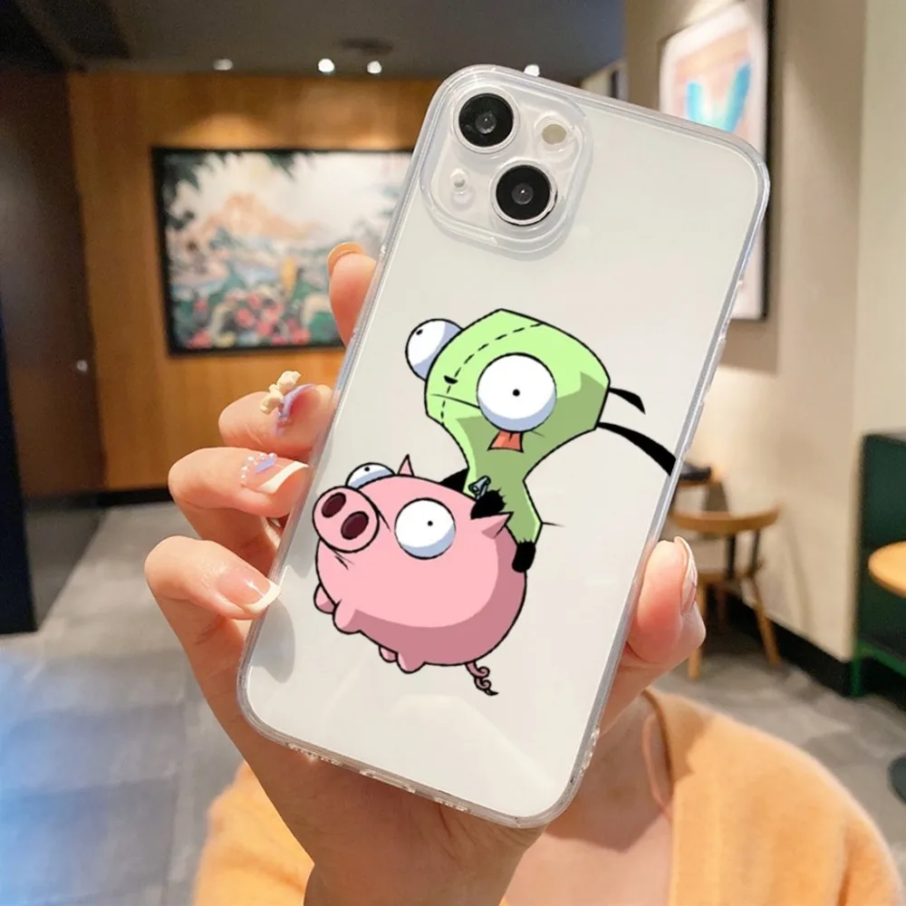 Cute Caroon I-invader Z-zim Phone Case For Iphone 16 15 11 13 14 Pro Max 7 8 Plus X Xr Xs Max 16pro 12mini Transparent Cover