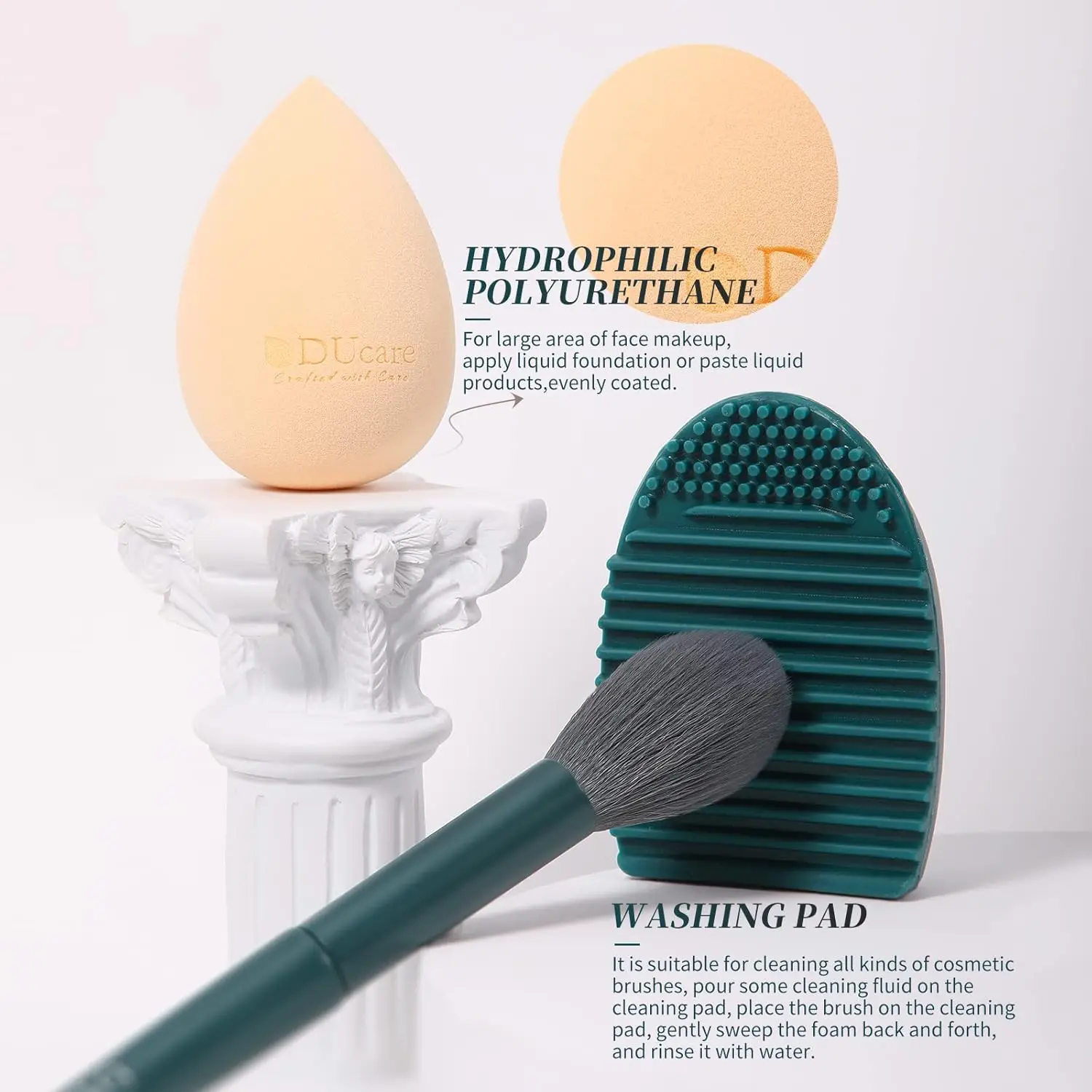 Set di pennelli per trucco DUcare 17 pezzi con tappetino per pulizia pennelli e spugna per trucco Cipria Ombretto in polvere Kit liquido Confezione regalo