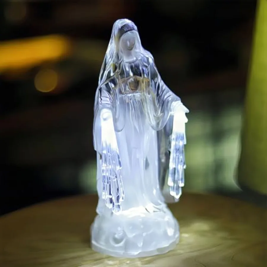 Clear Acrylic Virgin Mary Figurine Statue LED Lighted Our Lady of Fatima Statue Blessed Mother Statues view 5