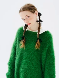 Imakokoni 2023 autunno/inverno nuovo verde pigro sciolto mohair morbido maglione ceroso femminile 234348