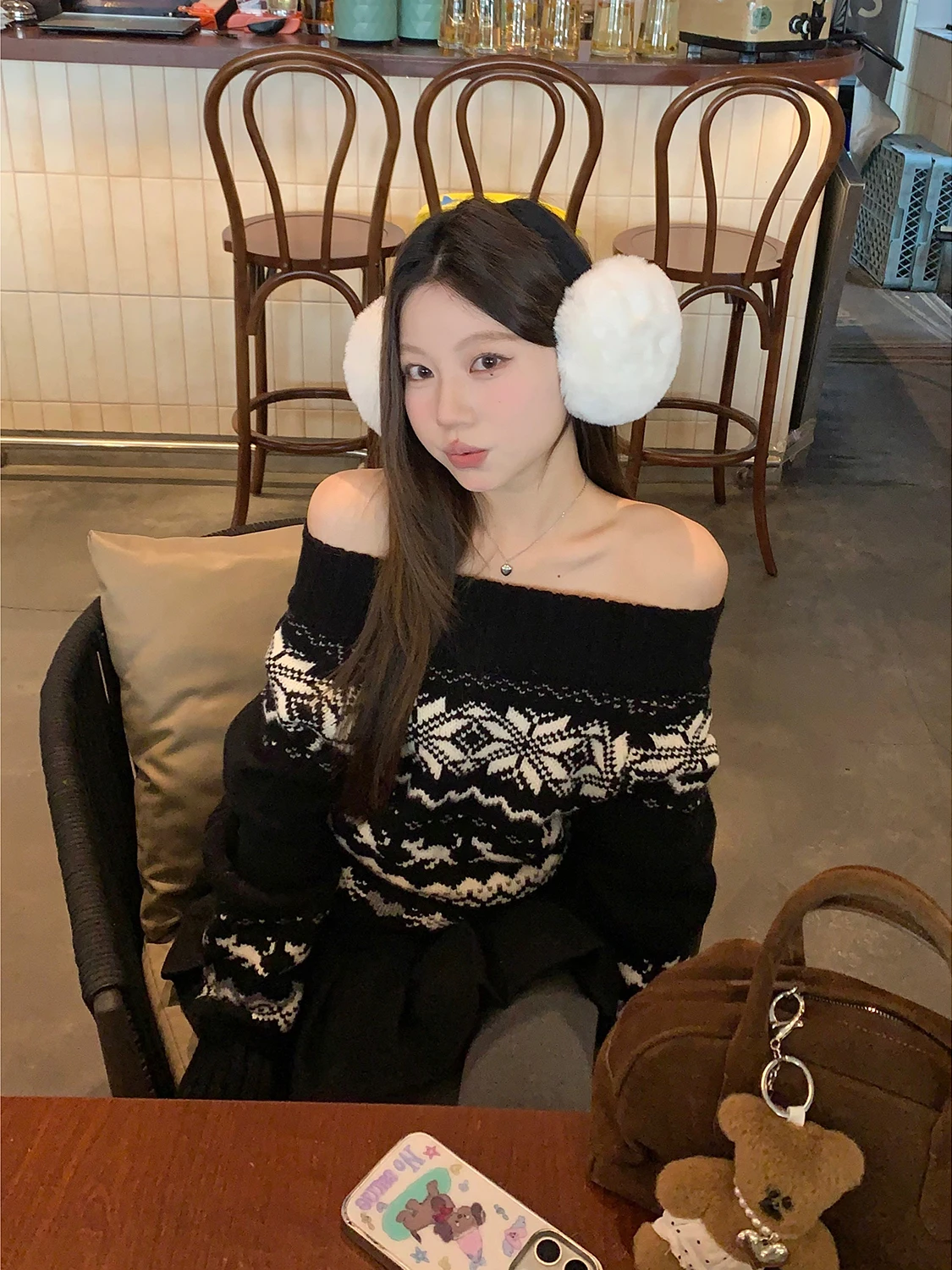 

Вязаный свитер на одно плечо в стиле ретро Lazy Fair Isle, женский осенне-зимний вязаный топ Bla для похудения, дизайн Sense