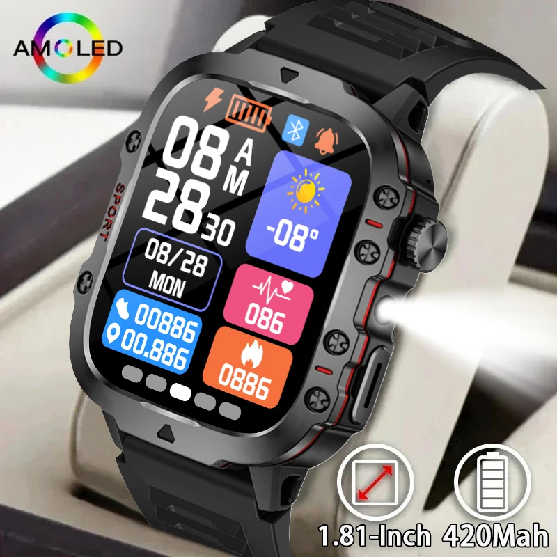 

2025 New GPS Tracking Smart Watch LED Flashlight 1.81inch HD Screen Compass BT Call Waterproof Sport Smartwatch For Android iOS