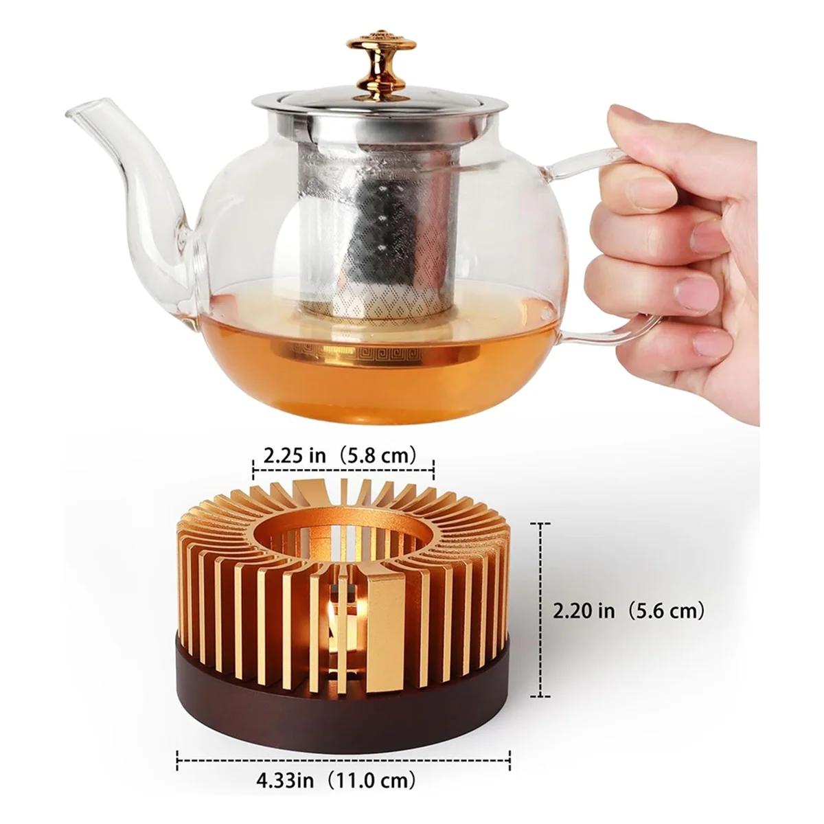 

A04I Teapot Warmer, Aluminum Alloy & Wood Tea Warmer, for Heating Tea, Coffee, Milk, Food Indoors and Outdoors Small