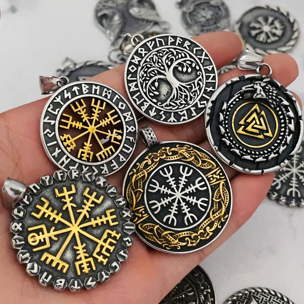 

Classic Norse style Viking Vegvisir Necklace Stainless Steel Scandinavian Compass Amulet Viking Pendant Men jewelry Dropshipping