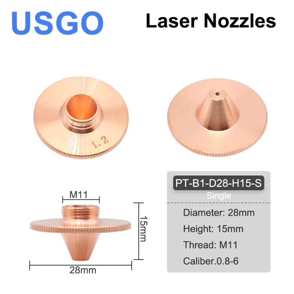 

USGO Bulge Laser Nozzles Single Layer Chrome-Plating Double Layers Caliber8-4.0 D28 H11 H15 M11 for WSX Cutting Head