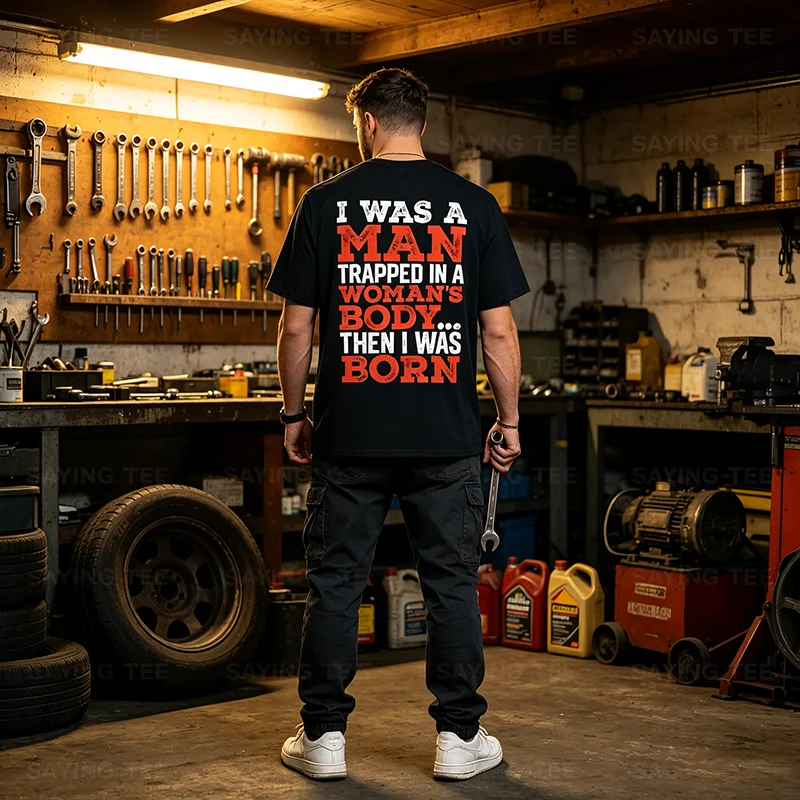 Ich war ein Mann, der in einem Frauenkörper gefangen war, dann wurde ich geboren T-Shirt Y2k Vintage Personalisiertes Spruch-T-Shirt Herrenmode Humor T-Shirts – Detail 3