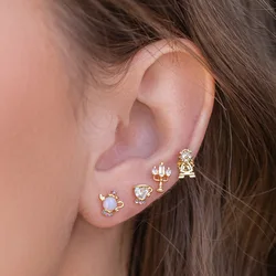 4PCS/Set 925 Silver Needles Ins White Zircon Stud Earrings For Women Jewelry Exquisite Cute Earring Party Gift Wholesale