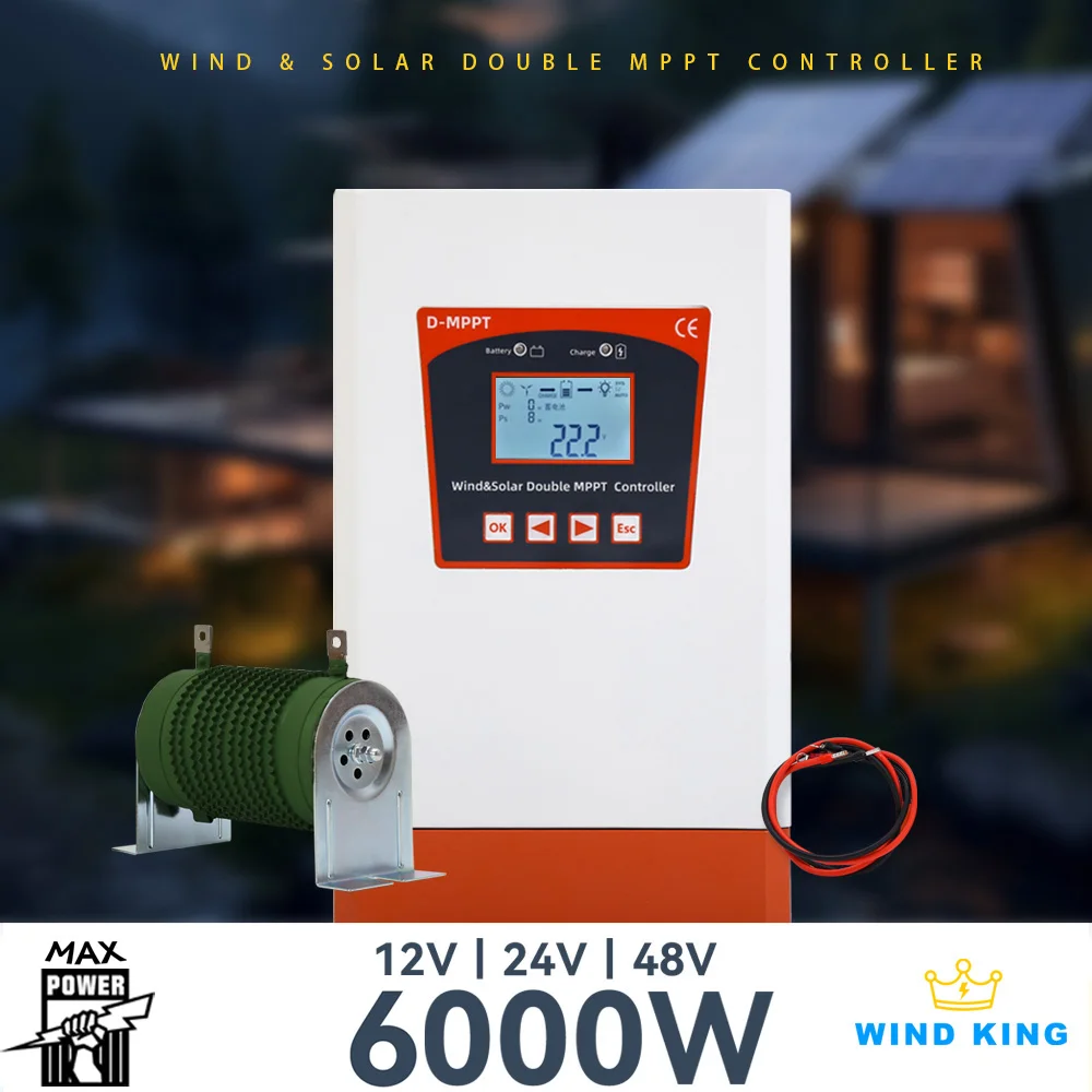 

Home Use Max 6000W Double MPPT Hybrid Charge Controller Better Efficiency Solar & Wind Hybrid System 12v 24v 48v Auto