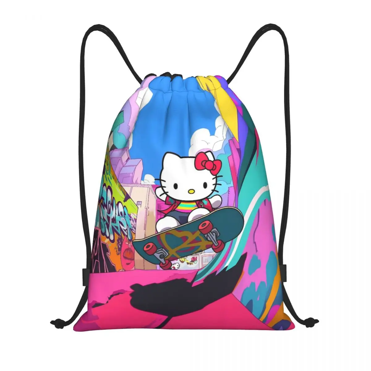 

Custom Hello Kitty Drawstring Backpack Sports Gym Bag for Women Men Cartoon Character Training Sackpack