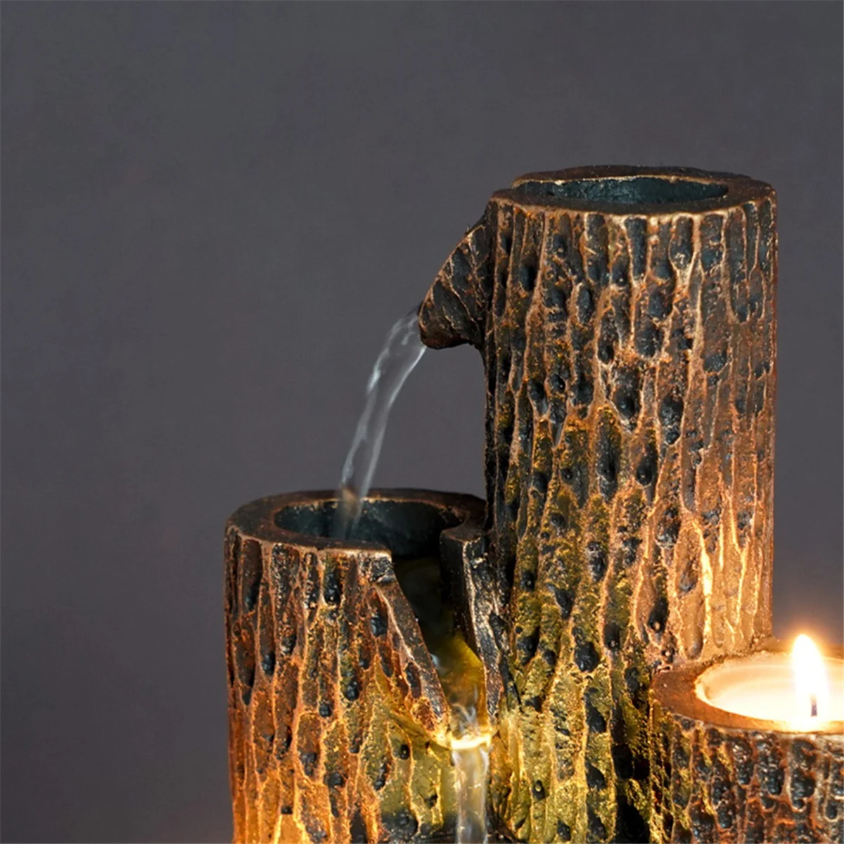 ABXHH نافورة سطح المكتب الصغيرة الحلي المياه المتدفقة الحرف الشمعدان مع المياه المتدفقة