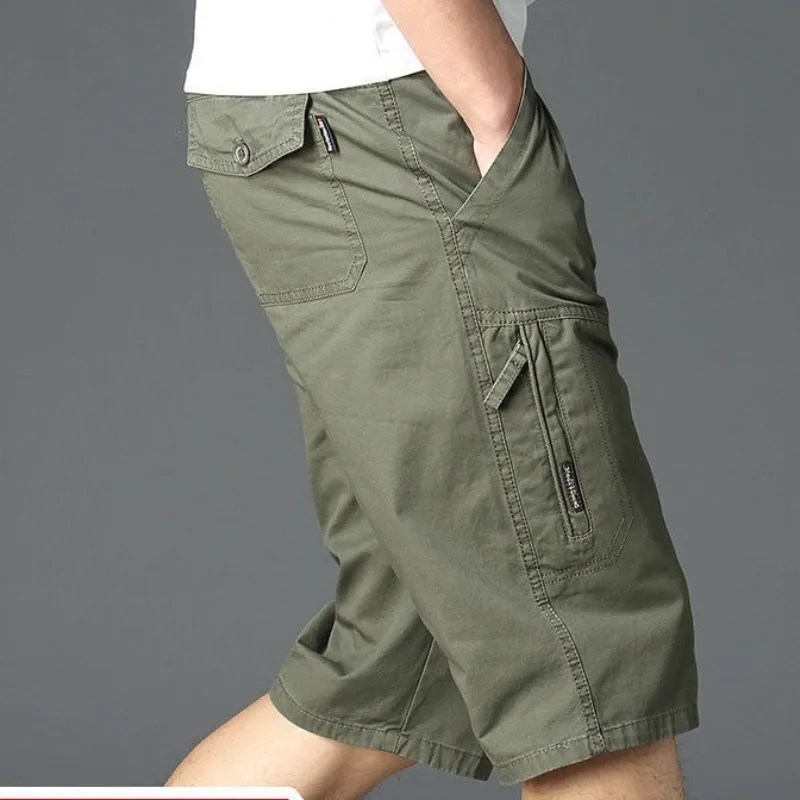 New Vintage Large Pocket Work Shorts Summer Male Loose Straight Breeches Harajuku Fashion Y2k Clothes Mens Casual Pants