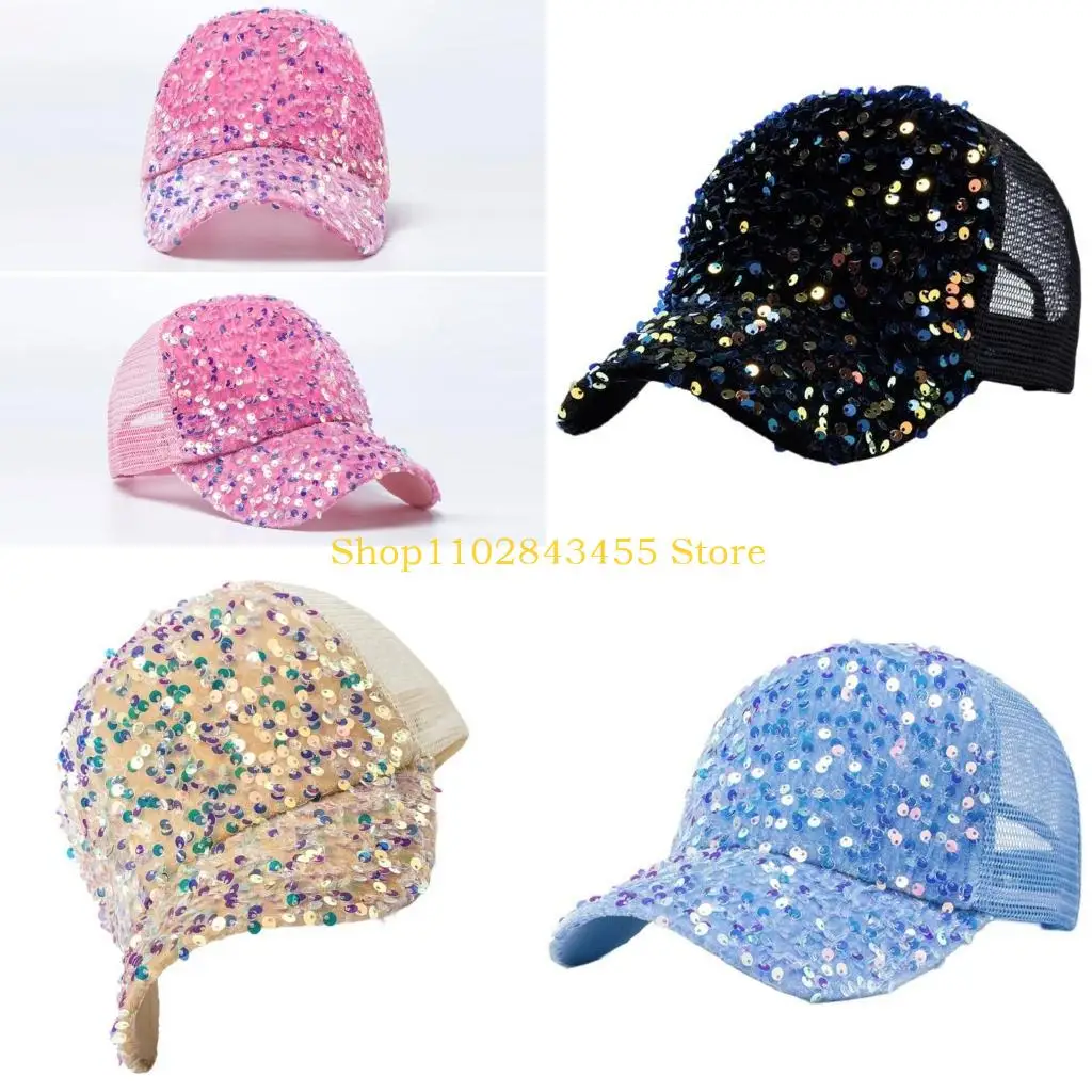 

49MC Eye-Catching Sequined Baseball Hat for Men Women Stylish Headwear Photo Props