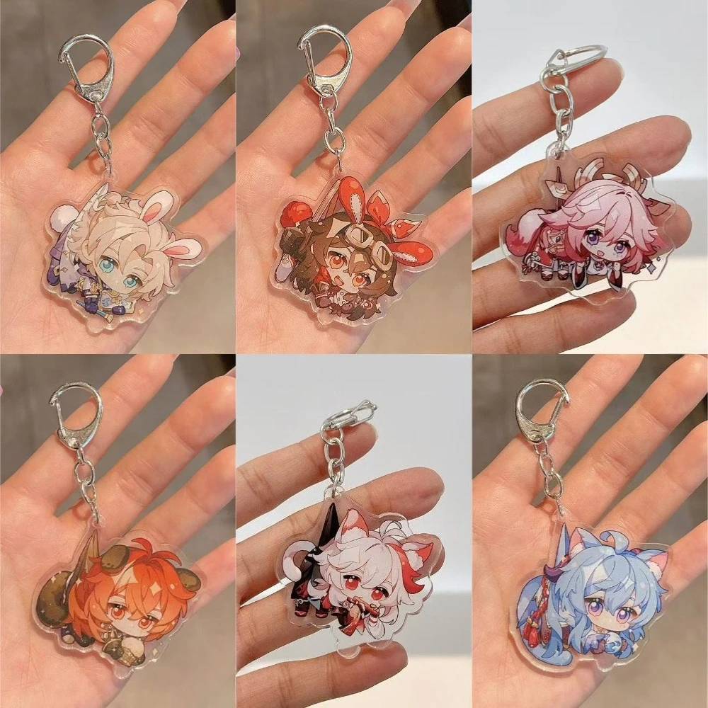 Llavero de acrílico Yuan Shen Impact Q, colgante para bolso de anime con personajes Zhongli, Hu Tao, Xiao, Keqing, Barbara, Diluc, Albedo, Razor, regalo para fans del cosplay