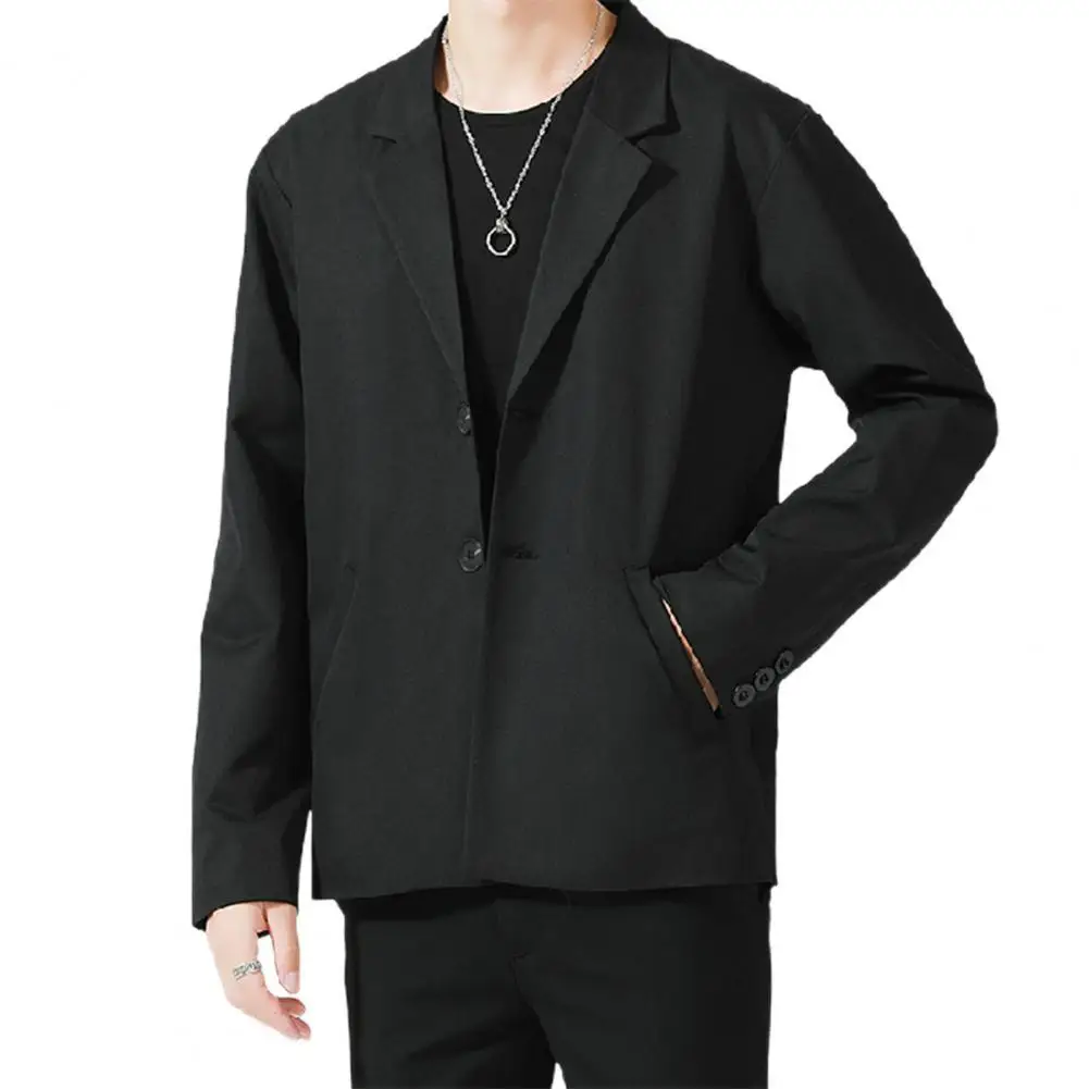 

Men Blazer Single-breasted Solid Color Loose Summer Casual Lapel Pockets Jacket for Daily Wear Office Banquet Men's Clothing