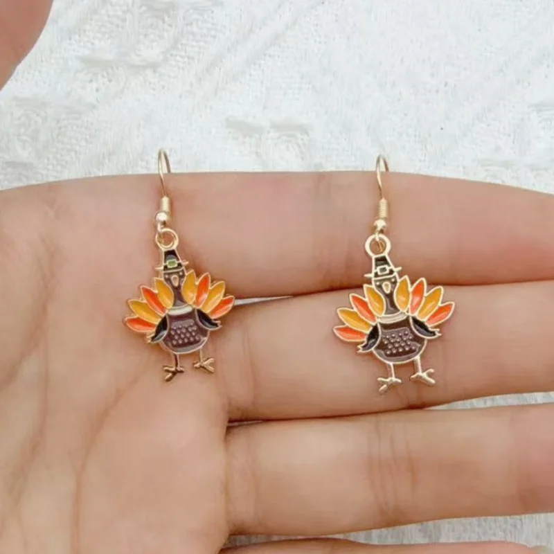 1 pair of cute cartoon gratitude turkey earrings, women's earrings, the best choice for gifts